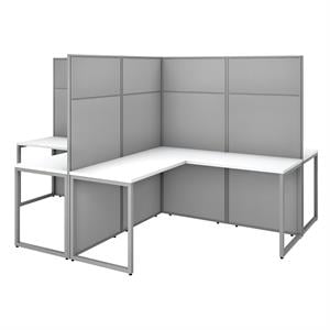 easy office 60w 4 person l desk with 66h panels in white - engineered wood