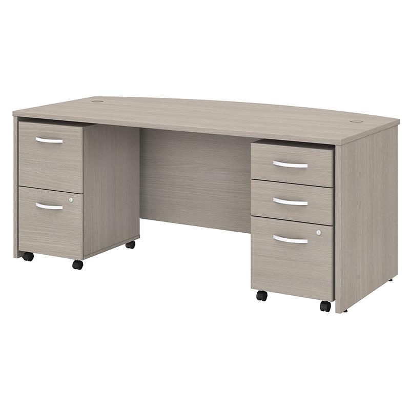 Bush Business Furniture Studio C 72w Bow Front Desk With File Cabinets In Sand Oak Stc012sosu Cymax Stores