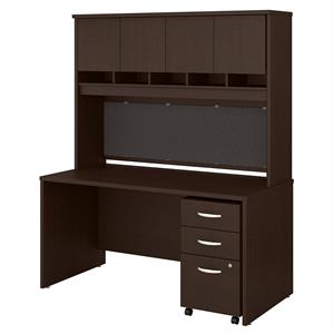 Bush Business Furniture Series C 60W X 30D Desk Shell With Hutch and 3 Drawer Mobile Pedestal