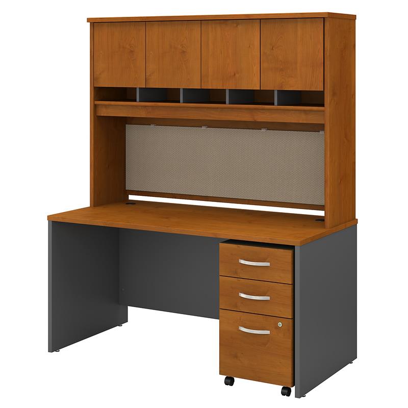 Series C 60W Desk with Hutch and Drawers in Natural Cherry - Engineered ...