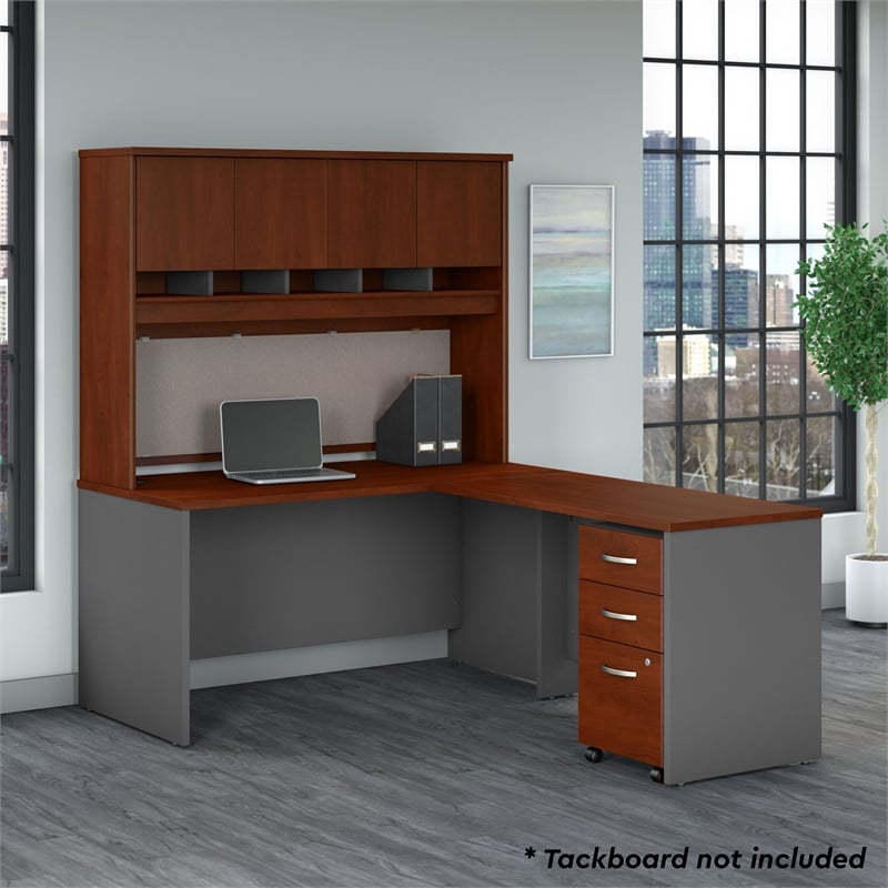 Series C 60W L Desk with Hutch and Drawers in Hansen Cherry - Engineered Wood