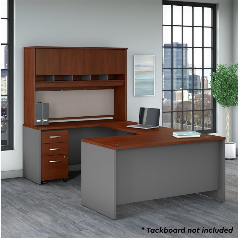 Series C 60W U Desk with Hutch and Drawers in Hansen Cherry - Engineered Wood