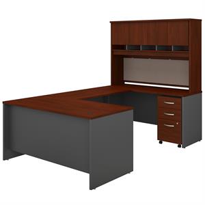 Bush Business Furniture Series C 60W X 30D Desk Shell U Station With Hutch and Mobile Pedestal