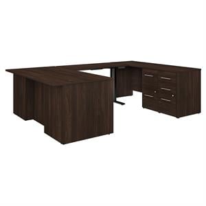 office 500 72w height adjustable u shaped desk in black walnut - engineered wood