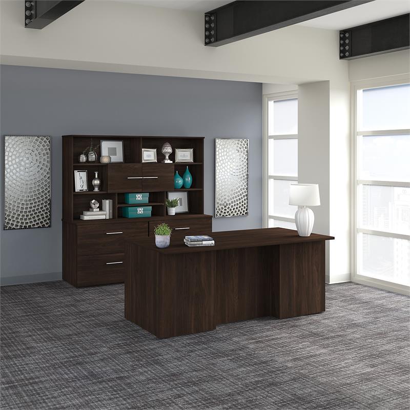 Office 500 72W Executive Desk with Storage Set in Black Walnut