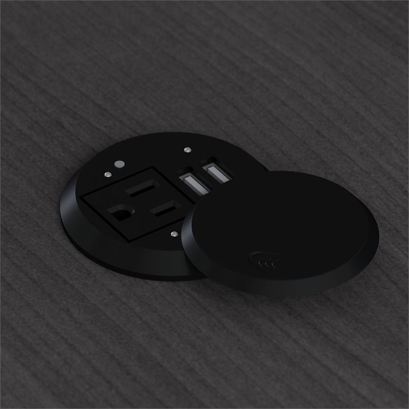 Desktop Power Grommet with AC Outlet and 2 USB Ports in Black - Plastic