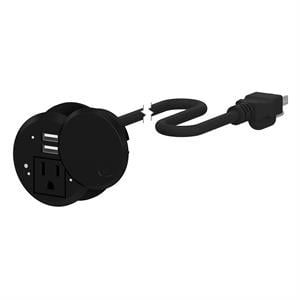 desktop power grommet with ac outlet and 2 usb ports in black - plastic