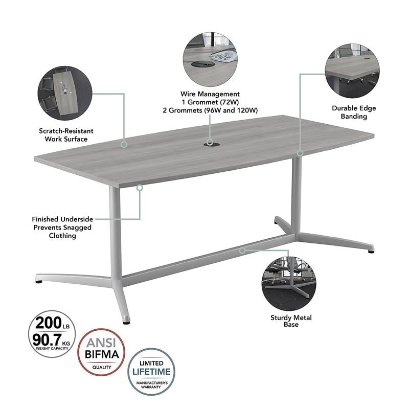 120W x 48D Conference Table with Metal Base in Platinum Gray - Engineered Wood