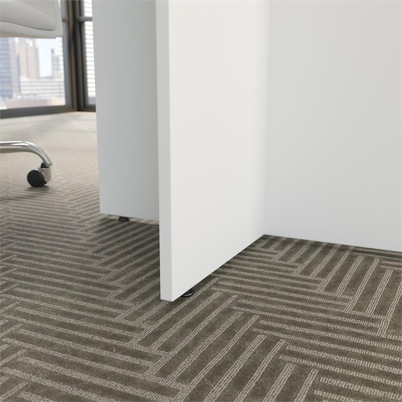 42W Round Conference Table with Wood Base in White - Engineered Wood