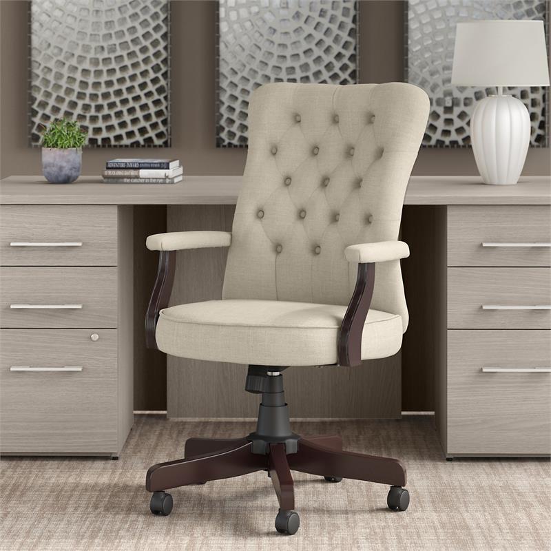 Arden Lane High Back Tufted Office Chair with Arms in Cream Fabric