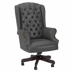 Yorkshire Leather Executive Office Chair with Nailhead Trim in Dark Gray
