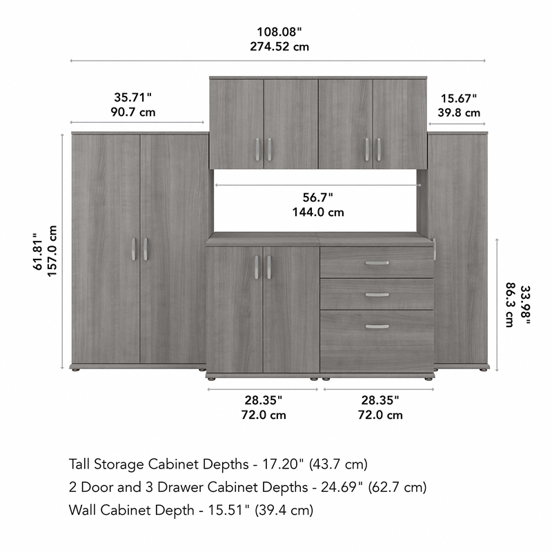 Universal 108W 6 Piece Modular Storage Set in Platinum Gray - Engineered Wood