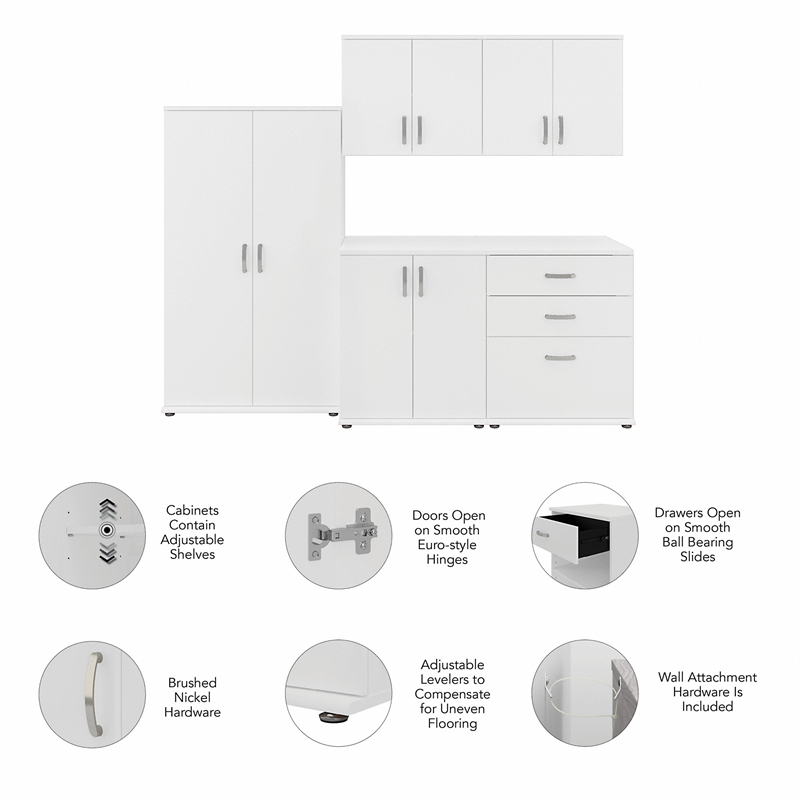 Universal 92W 5 Piece Modular Storage Set in White - Engineered Wood