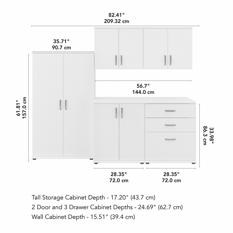 Universal 92W 5 Piece Modular Storage Set in White - Engineered Wood