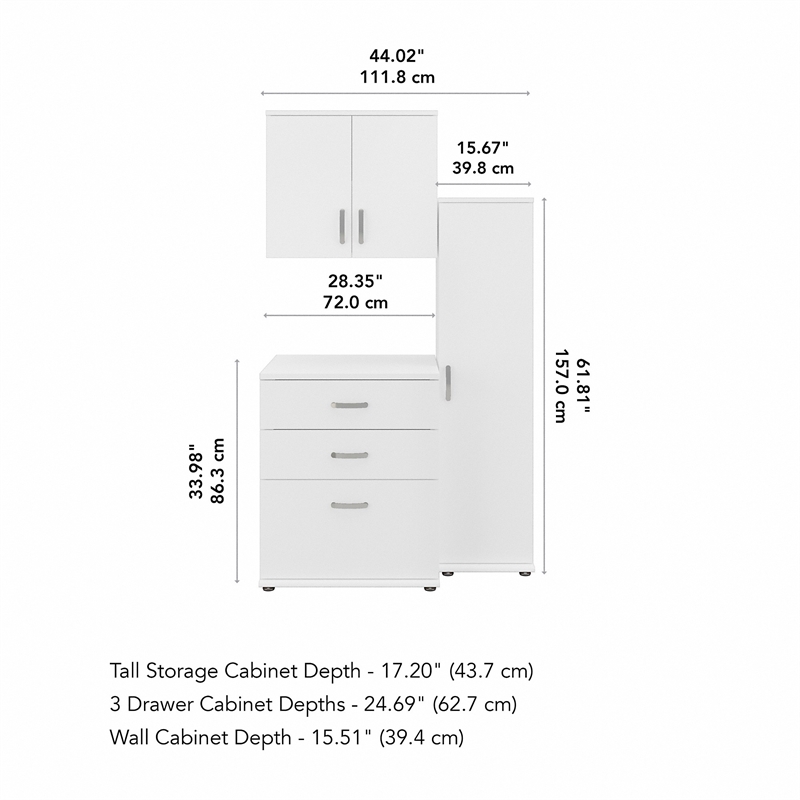 Universal 44W 3 Piece Modular Storage Set in White - Engineered Wood