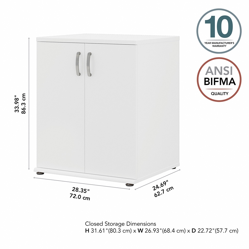 Bush Business Furniture Universal Floor Storage Cabinet with Doors and Shelves White 
