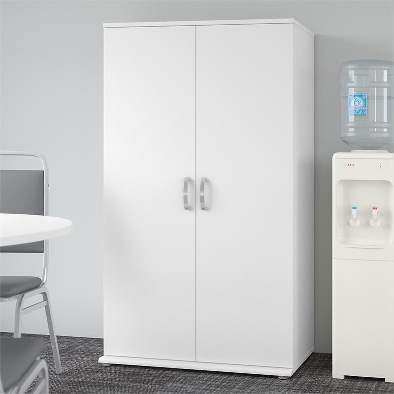 Universal Tall Storage Cabinet with Doors in White - Engineered Wood