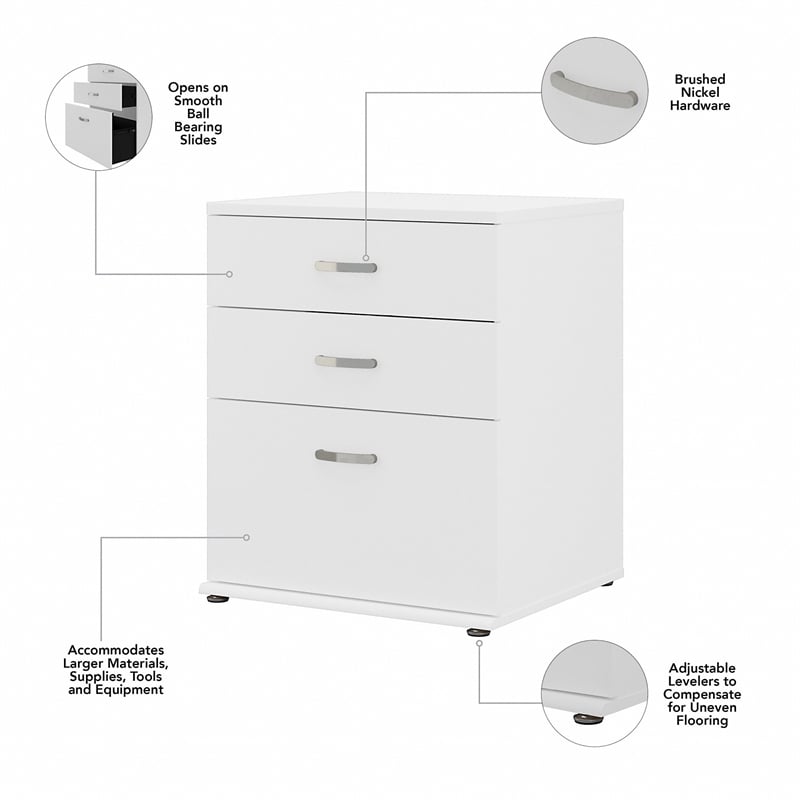 Universal Floor Storage Cabinet with Drawers in White - Engineered Wood