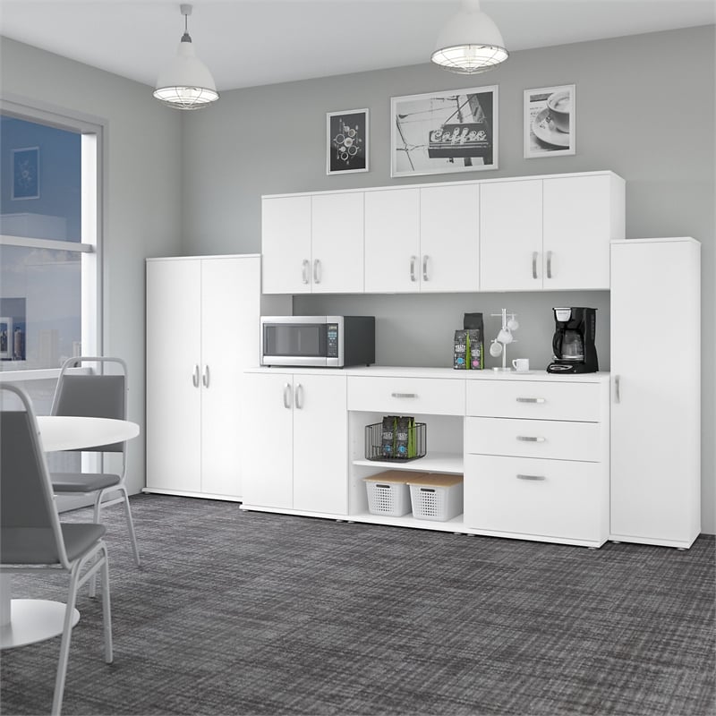 Universal Floor Storage Cabinet with Drawers in White - Engineered Wood