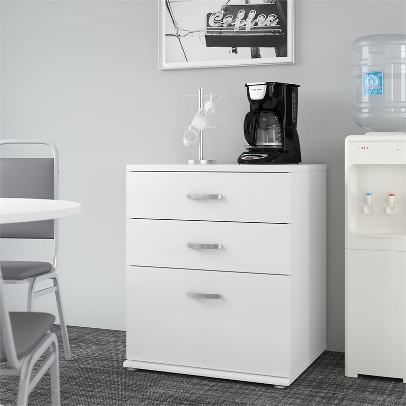 Universal Floor Storage Cabinet with Drawers in White - Engineered Wood