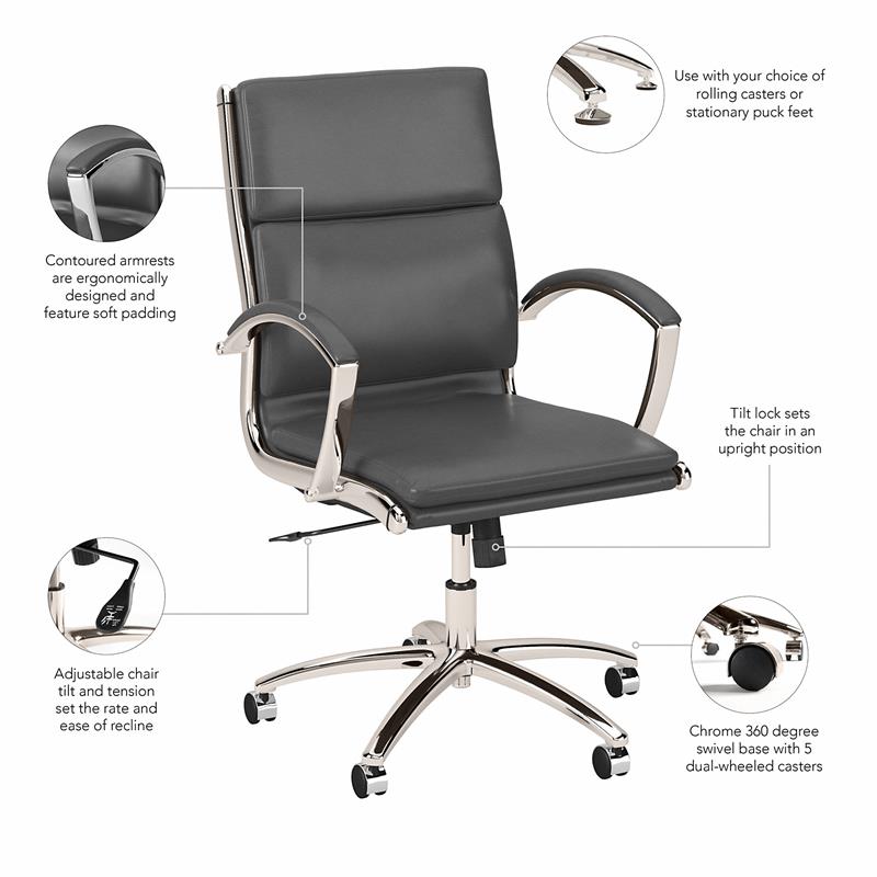 Series A Mid Back Leather Executive Office Chair in Dark Gray - Bonded Leather