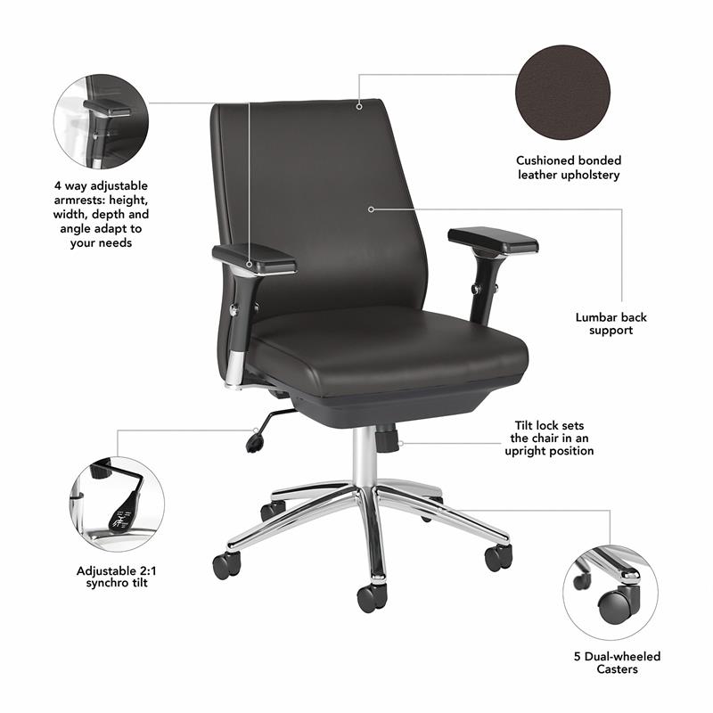 Move 40 Series Mid Back Leather Executive Office Chair in Brown - Bonded Leather