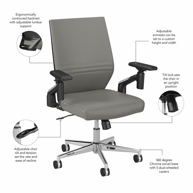 Office 500 Mid Back Leather Desk Chair in Light Gray
