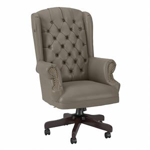 Office 500 Wingback Executive Chair with Nailhead Trim in Washed Gray Leather
