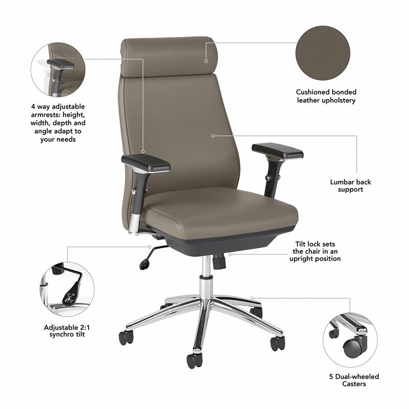 Studio C High Back Leather Executive Office Chair in Washed Gray