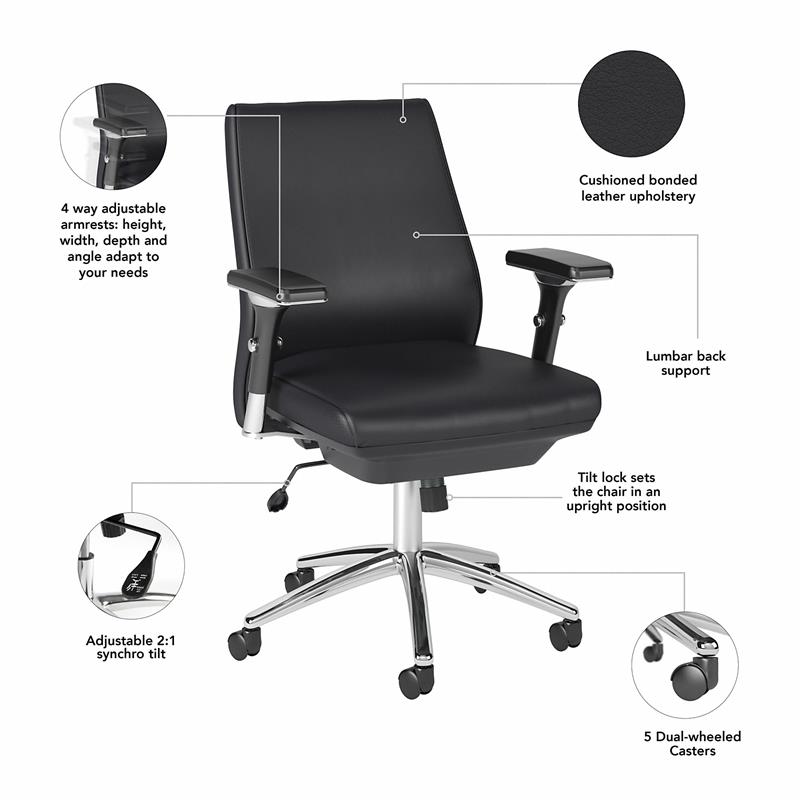 Studio C Mid Back Leather Executive Office Chair in Black - Bonded Leather