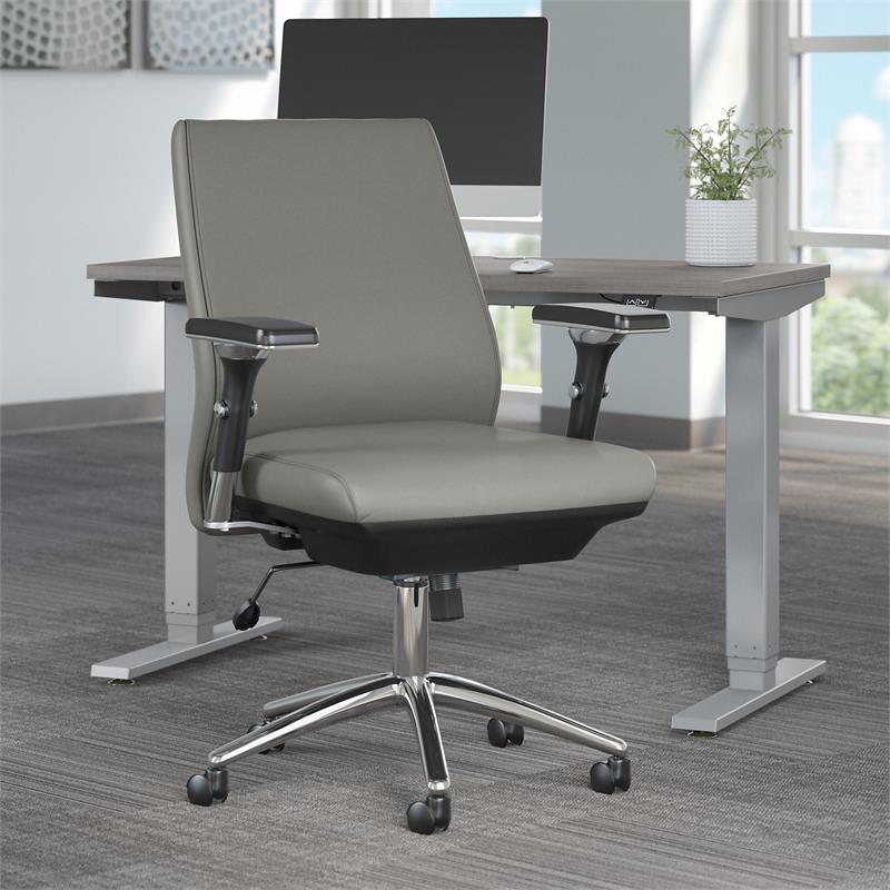 Studio C Mid Back Leather Executive Office Chair in Light Gray - Bonded Leather