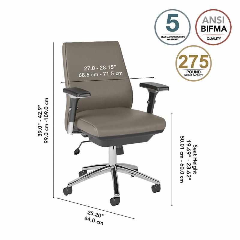 Studio C Mid Back Leather Executive Office Chair in Washed Gray - Bonded Leather