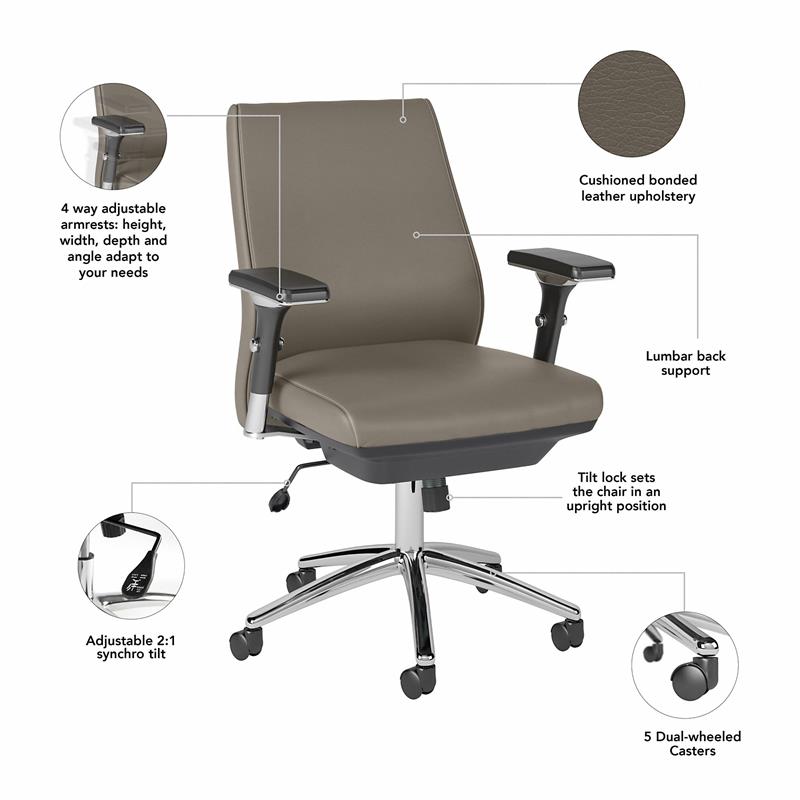 Studio C Mid Back Leather Executive Office Chair in Washed Gray - Bonded Leather