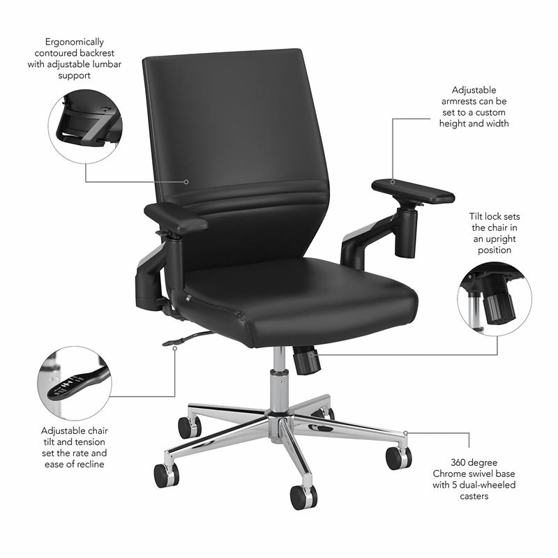 Studio C Mid Back Leather Office Chair in Black