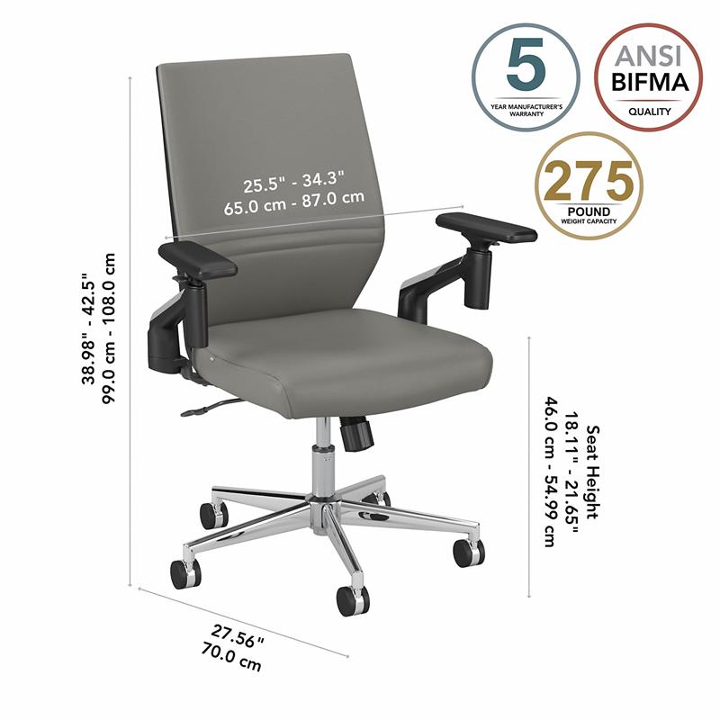 Studio C Mid Back Faux Leather Office Chair in Light Gray