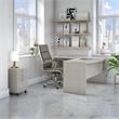 Echo L Shaped Bow Front Desk with Drawers in Gray Sand - Engineered Wood