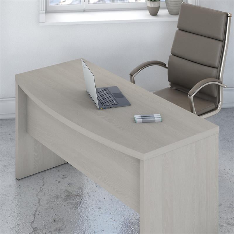 Echo L Shaped Bow Front Desk with Drawers in Gray Sand - Engineered Wood