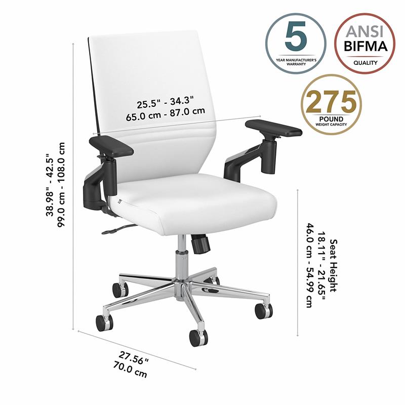 Jamestown Mid Back Leather Office Chair in White