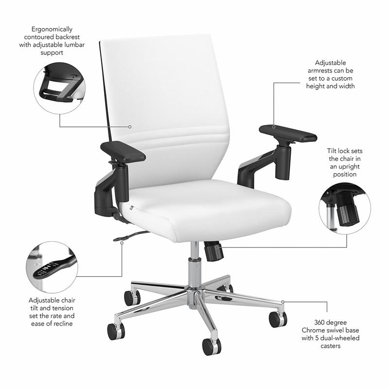 Jamestown Mid Back Leather Office Chair in White