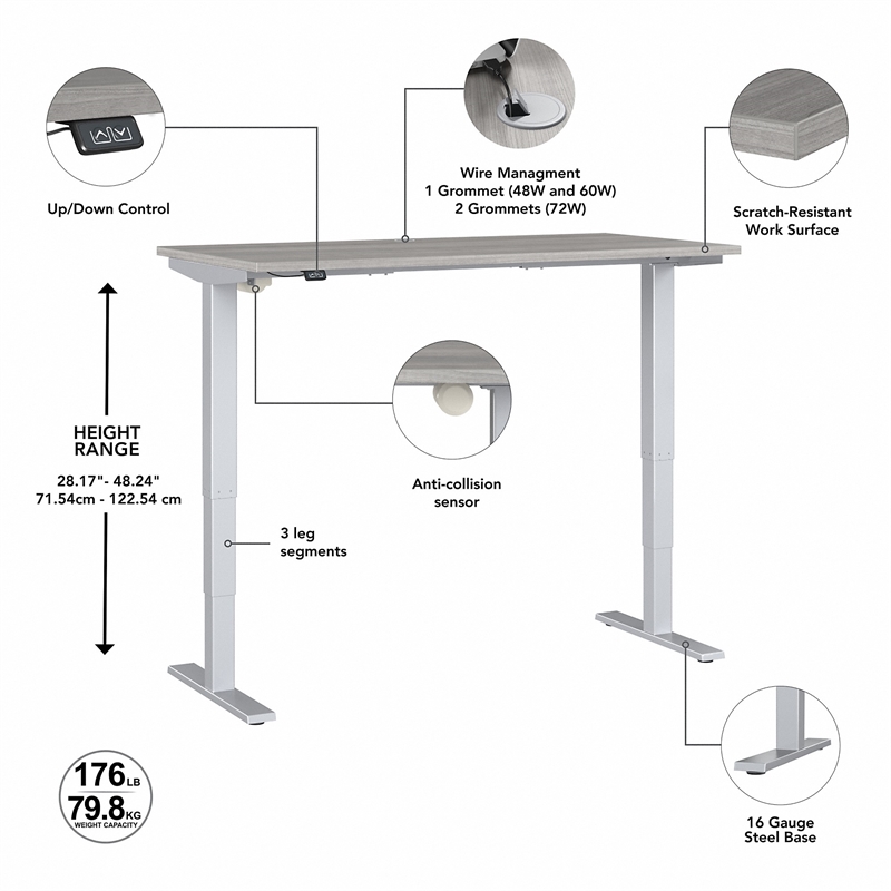 Move 40 Series 72W x 30D Adjustable Desk in Platinum Gray - Engineered Wood