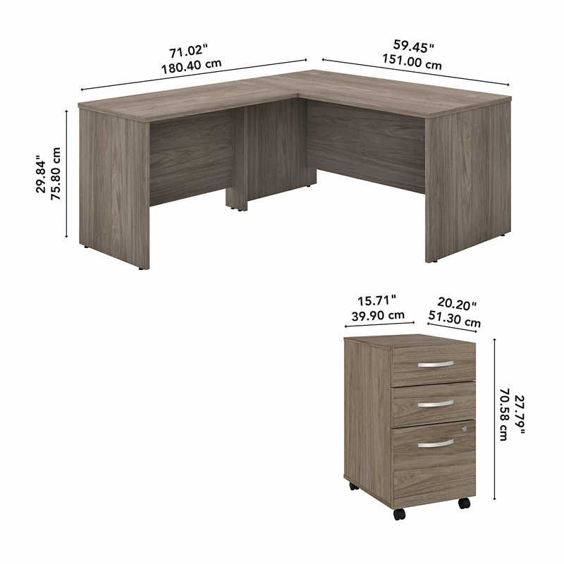 Studio C 60W L Shaped Desk with Drawers in Modern Hickory - Engineered Wood