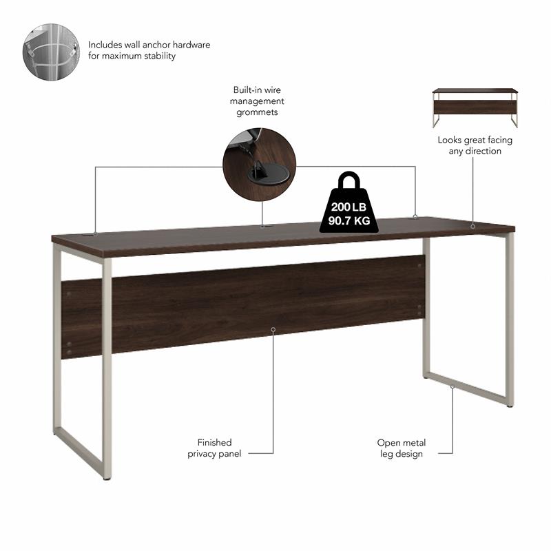 Hybrid 72W x 24D Computer Table Desk in Black Walnut - Engineered Wood