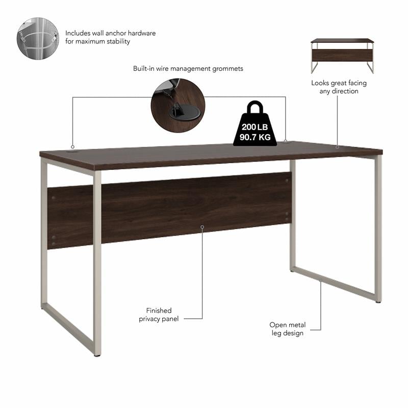 Hybrid 60W x 30D Computer Table Desk in Black Walnut - Engineered Wood