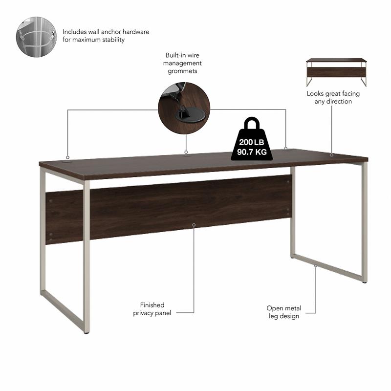 Hybrid 72W x 30D Computer Table Desk in Black Walnut - Engineered Wood