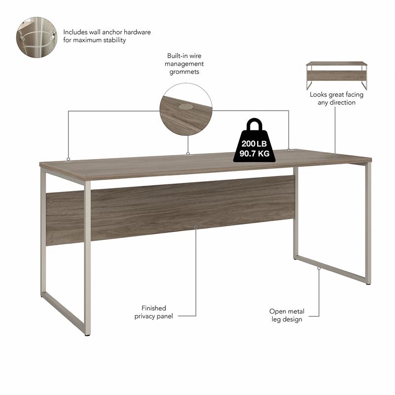 Hybrid 72W x 30D Computer Table Desk in Modern Hickory - Engineered Wood