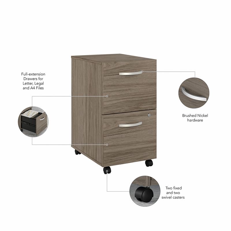 Hybrid 2 Drawer Mobile File Cabinet in Modern Hickory - Engineered Wood