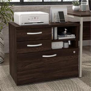 hybrid office storage cabinet with drawers in black walnut - engineered wood