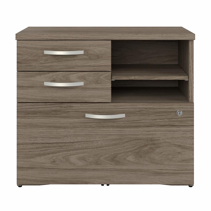 Hybrid Office Storage Cabinet with Drawers in Modern Hickory - Engineered Wood