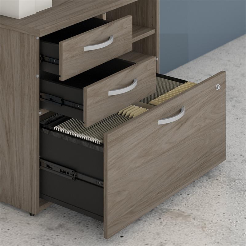 Hybrid Office Storage Cabinet with Drawers in Modern Hickory - Engineered Wood