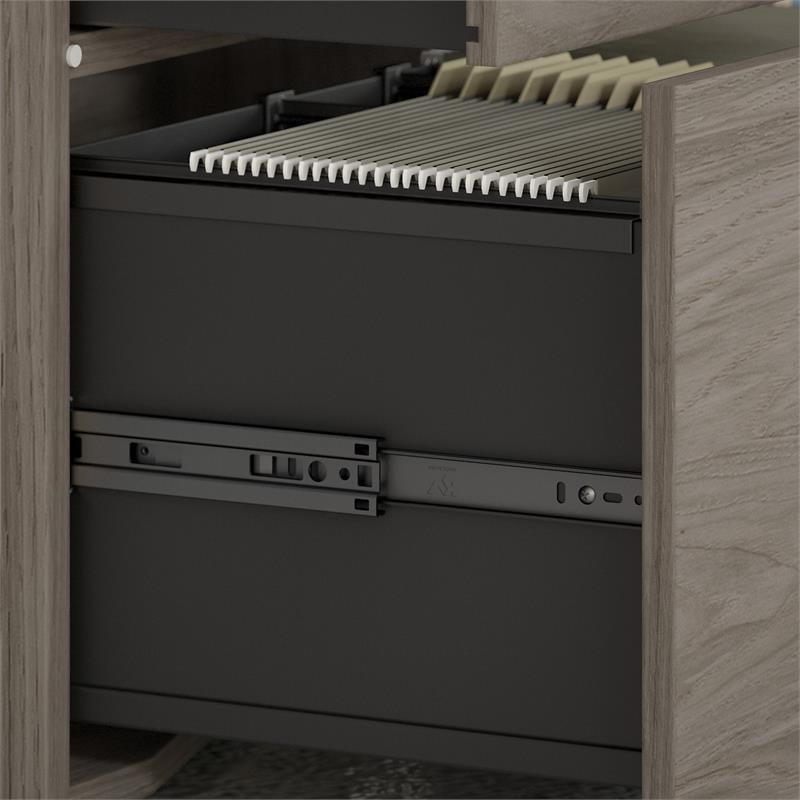 Hybrid Office Storage Cabinet with Drawers in Modern Hickory - Engineered Wood